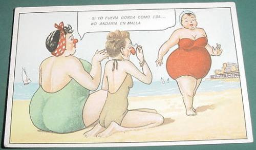 Tarjeta Postal Postcard Comic Humoristica Gorda Malla Playas