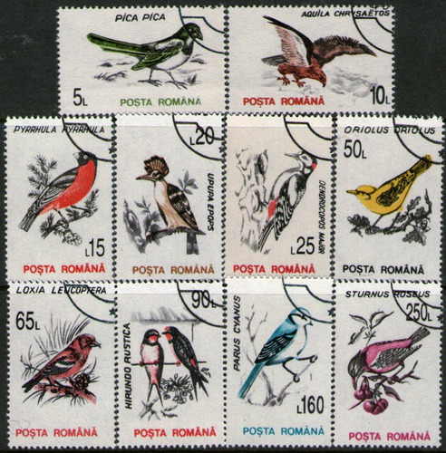 Rumania Serie X 10 Sellos Usados Fauna: Aves Y Pájaros 1993 