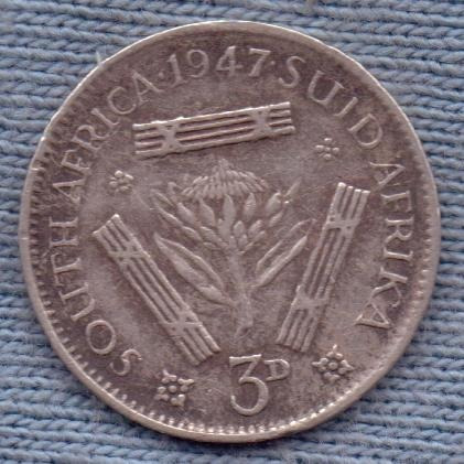 Imagen 1 de 2 de Sudafrica 3 Pence 1947 Plata * Colonia Inglesa * Rara *