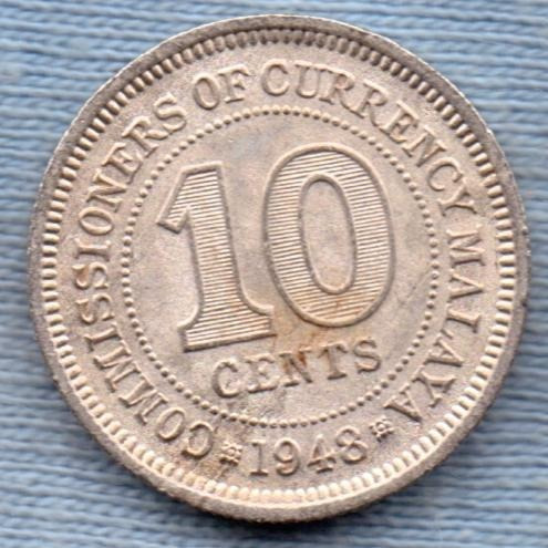 Malasia 10 Cents 1948 * Colonia Britanica *