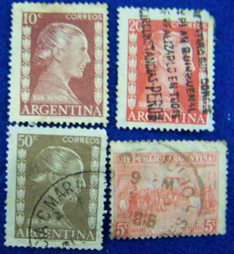 Argentina * Rostro Eva Peron *4 Estampillas* Matasello Peron