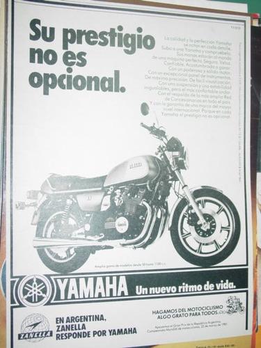 Publicidad Clipping Recorte Motos Motocicletas Yamaha Zanell