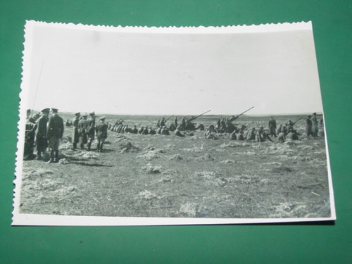 Fotografia Antigua Soldados Uniformes Guerra Bateria Cañones