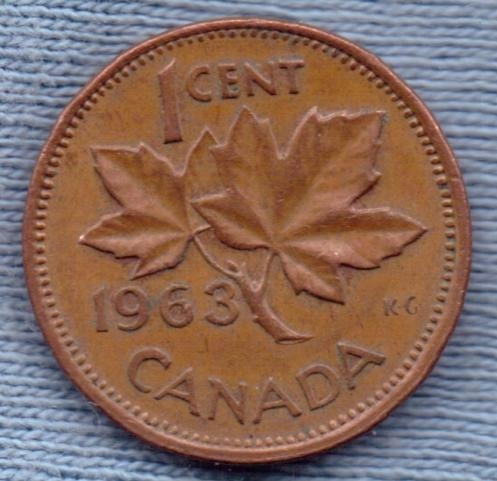 Canada 1 Cent 1963 * Hoja De Maple * Elizabeth Ii *