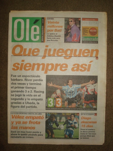 Diario Ole 24-4-97/racing 3 River 3 / Copa Libertadores 1997 (Usado)