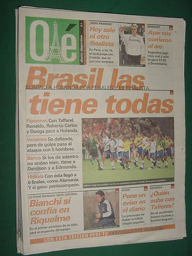 Diario Ole Mundial 8/7/98 Brasil Holanda River Talleres