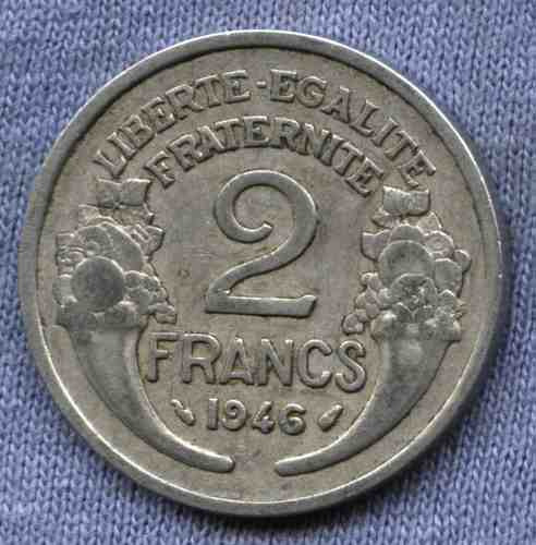 Imagen 1 de 2 de Francia 2 Francs 1946 * Rara *