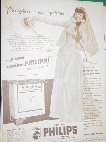 Publicidad Antigua Cocinas Philips Modelo 1949 Novia Mod1