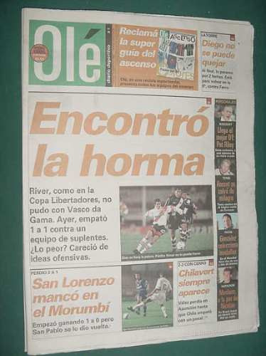 Diario Ole 4/9/98 Vasco Gama San Pablo Cerro Porteño Union