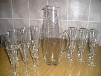 Comprar 347- Juego De Jarra Y 18 Copas Talladas Champagne Agua 