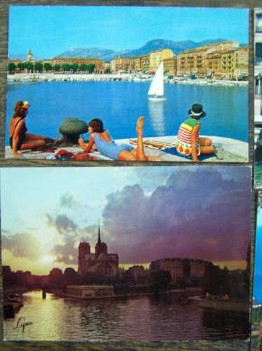 6 Postales Antiguas * Paris Venezia Lyon Sitges Nice Curacao