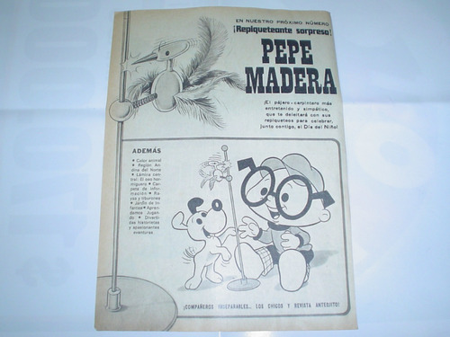 Pepe Madera Pajaro Carpintero Anteojito  Publicidad 1974