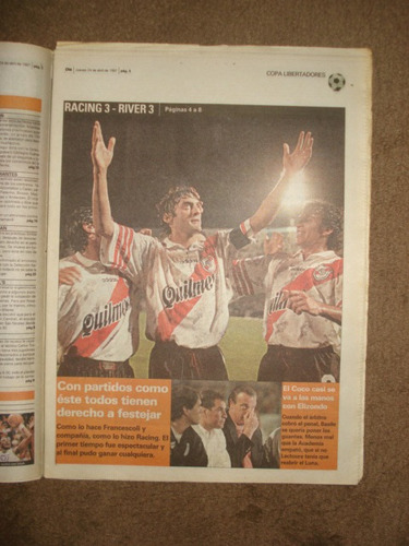 Diario Ole 24-4-97/racing 3 River 3 / Copa Libertadores 1997