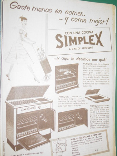 Publicidad Antigua Cocinas Simplex Gas Kerosene Mod3