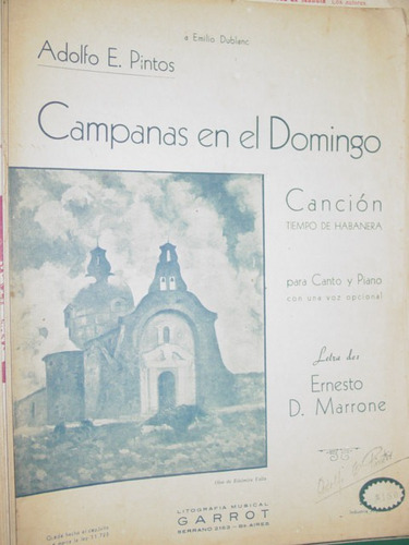 Partitura Cancion Habanera Campanas Domingo Pintos Marrone