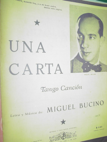 Partitura Una Carta Tango Cancion Musica Letra Miguel Bucino