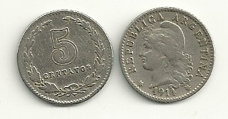 Moneda Argentina Niquel 5 Centavos Año 1914 Buena