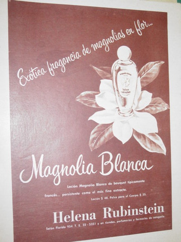 Publicidad Antigua Perfume Magnolia Blanca Helena Rubinstein