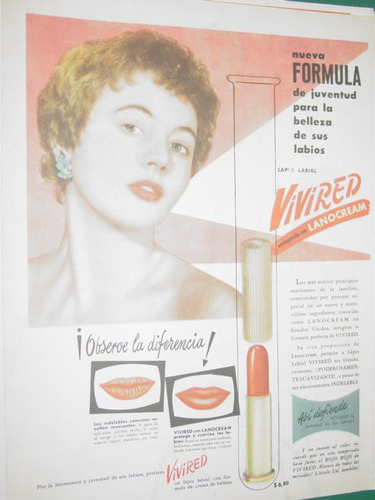 Publicidad Antigua Lapiz Labial Labios Vivired Lanocream