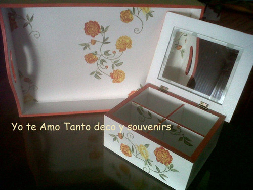 Caja De Té 4 Divisiones Decorada Decoupage Pintada A Mano