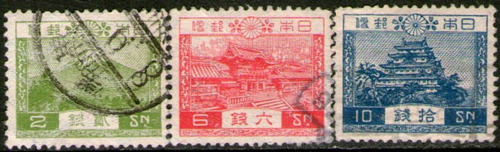 Japón Serie Completa X 3 Sellos Usados Castillo Nagoya 1926