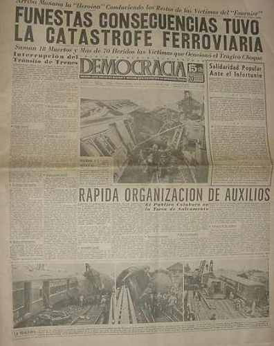 Diario Democracia 13/10/49 Catastrofe Ferrocarril Mitre