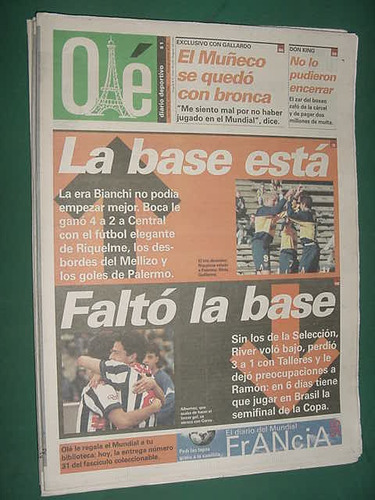 Diario Ole Mundial 10/7/98 Boca Rosario Central Talleres