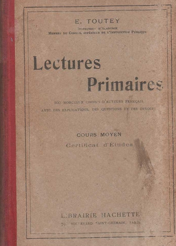 Libro Lectures Primaires Cours Moyen Toutey Escolar Frances