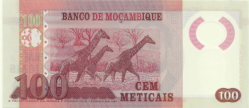 Billete Mozambique Plastico Jirafas 100 Meticais Año  2011