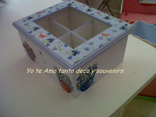 Caja De Té 4 Divisiones Decorada Decoupage Pintada A Mano