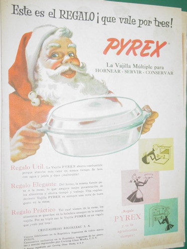 Publicidad Antigua Vajilla Pyrex Rigolleau Papa Noel Regalo