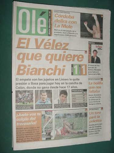 Diario Ole 10/10/98 Velez Gimnasia Talleres River Ferro Boca
