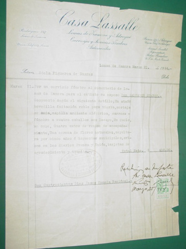 Papel Membrete Casa Lasalle Lomas De Zamora 1944 Estampilla