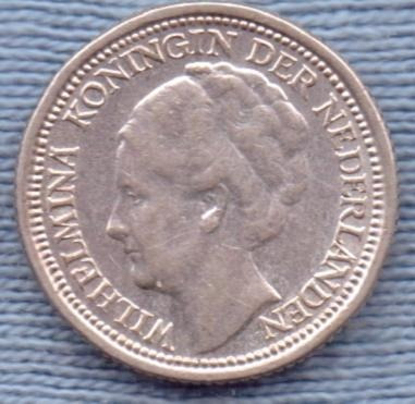 Holanda 10 Cents 1938 Plata * Reino Wilhelmina I *