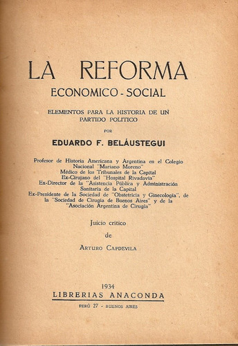 La Reforma Economico-social - Belaustegui - Edic. Anaconda