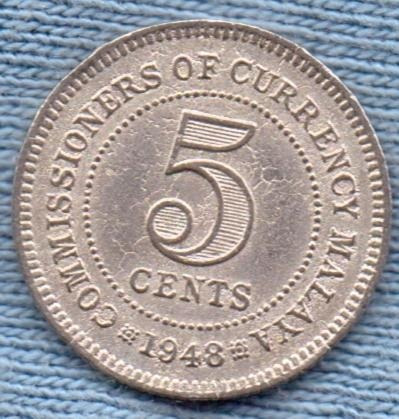 Malasia 5 Cents 1948 * Colonia Britanica *