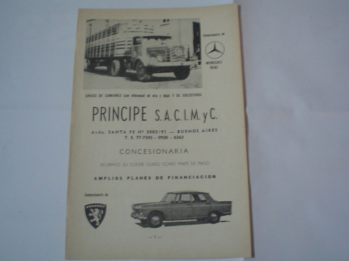 Concesionario Principe Mercedes Benz Peugeot Publicidad 1964