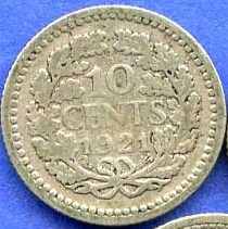 Holanda 10 Cents 1921 Plata * Reino Wilhelmina 1 *