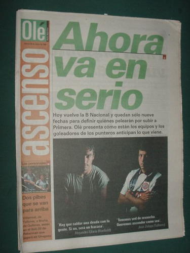 Diario Ole 29/1/98 Ascenso Glaria Banfield Zelaya Talleres