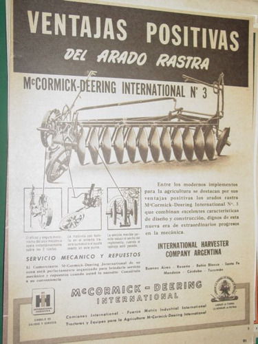 Publicidad Clipping Recorte Arado Rastra Mc Cormick Deering