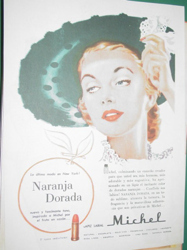 Publicidad Antigua Lapiz Labial Labios Michel Naranja Dorada