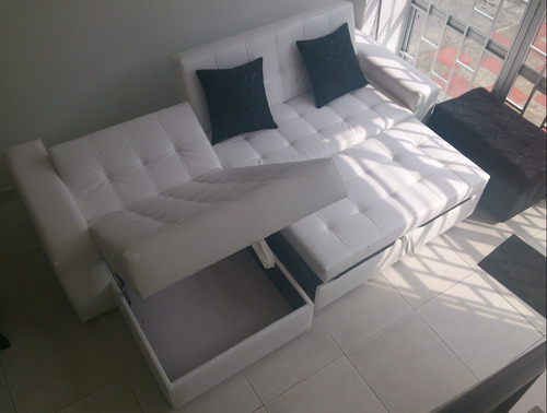Sala Moderna Sofa Cama Con Baul, Puff Baul Y 3 Cojines