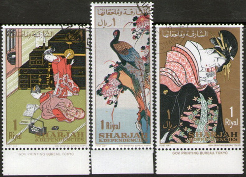 Sharjah Serie X 3 Sellos Usados Semana Del Correo Año 1967 