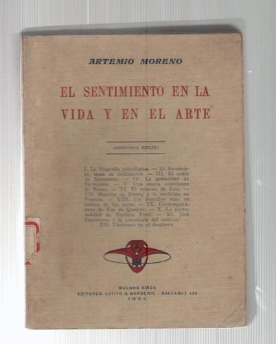 El Sentimiento En La Vida Y En El Arte, Artemio Moreno.