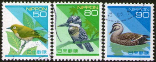 Japón Serie X 3 Sellos Usados Pájaros = Martín Pescador 1993