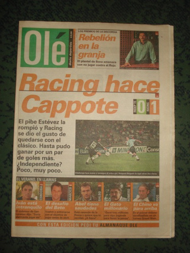 Diario Ole 29-1-98/ Independiente 0 Racing 1 / Verano 1998