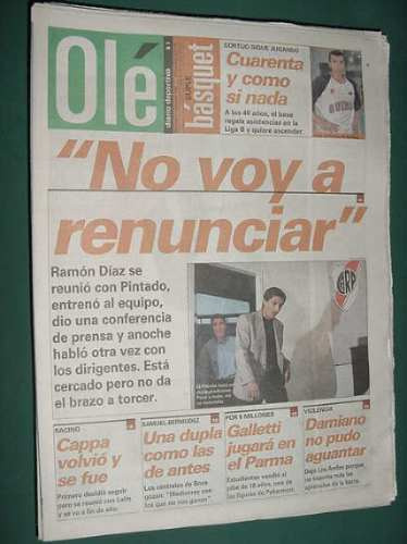 Diario Ole 11/11/98 Estudiantes Newells Los Andes Boca River