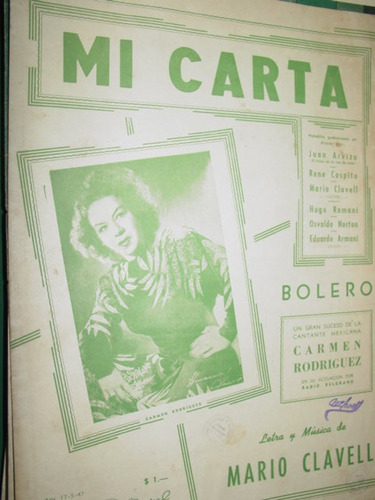 Partitura Bolero Mi Carta Mario Clavell Carmen Rodriguez