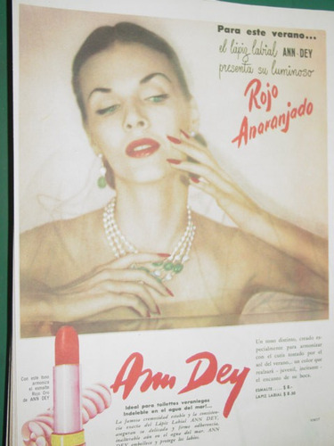 Publicidad Antigua Lapiz Labial Labios Ann Dey Rojo Naranja