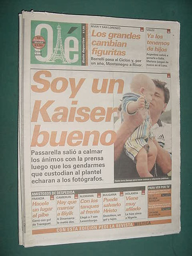 Diario Ole 6/6/98 Kaiser River San Lorenzo Mundial Español